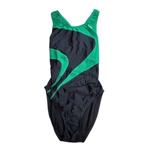TYR Alliance Splice One Piece Swimsuit Black Green Size 34 M NWT Athletic Swim